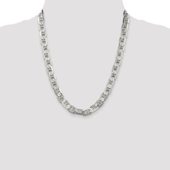 Men's 9.5mm, Sterling Silver, Solid Anchor Chain Necklace, 22 Inch